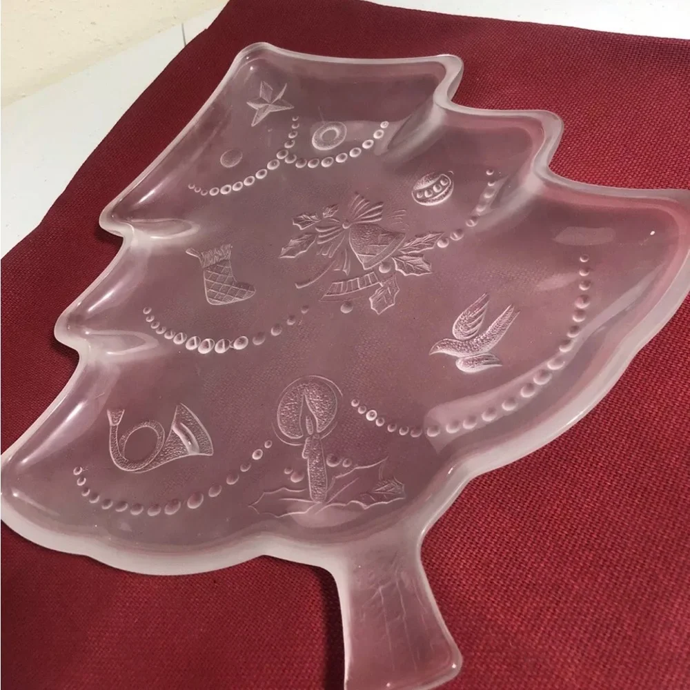 Vintage MIKASA Crystal Frosty ￼Glass Christmas Tree Platter 13